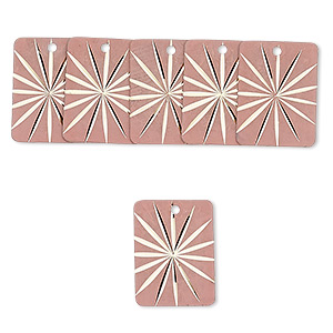 Drop, brass, pink, 20x15mm diamond-cut rectangle. Sold per pkg of 6.