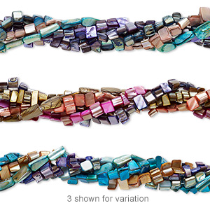 Bead mix, mother-of-pearl shell (natural / bleached / dyed), mixed colors, mini to small nugget, Mohs hardness 3-1/2. Sold per pkg of (5) 12- to 15&quot; to 16&quot; strands.