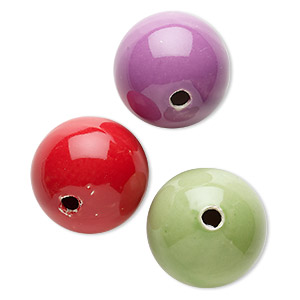 Bead mix, porcelain, mixed colors, 47-50mm round, 6-9mm hole. Sold per pkg of 3.