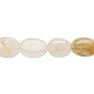 Bead, golden rutilated quartz (natural), 11x10mm-19x13mm hand-cut puffed oval, D grade, Mohs hardness 7. Sold per 13-inch strand.