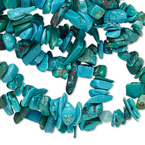 Bead, turquoise (dyed / stabilized), blue-green, medium chip, Mohs hardness 5 to 6. Sold per 33-inch strand.