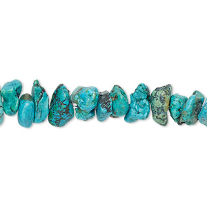 Bead, turquoise (dyed / stabilized), blue, medium chip, Mohs hardness 5 to 6. Sold per 15-1/2&quot; to 16&quot; strand.