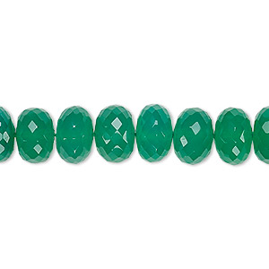 Bead, green onyx (dyed), 9x6mm-10x7mm hand-cut faceted rondelle, B+ grade, Mohs hardness 6-1/2 to 7. Sold per 8-inch strand.