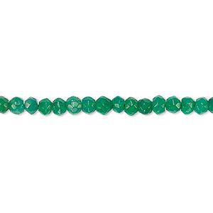 Bead, green onyx (dyed), 3x2mm-4x3mm hand-cut faceted rondelle, B- grade, Mohs hardness 6-1/2 to 7. Sold per 13-inch strand.