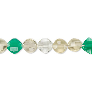 Bead, multi-gemstone (natural / dyed / heated / irradiated), multicolored, 7x7mm-8x8mm hand-cut faceted puffed diamond, B grade, Mohs hardness 3 to 7. Sold per 7-inch strand.