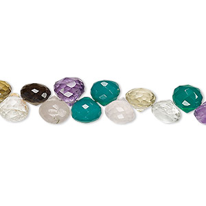 Bead, multi-gemstone (natural / dyed / heated / irradiated), multicolored, 6x5mm-8x7mm hand-cut top-drilled faceted teardrop, B grade, Mohs hardness 3 to 7. Sold per 4-inch strand.