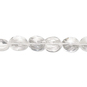 Bead, quartz crystal (natural), 9x8mm-11x9mm hand-cut faceted flat oval, B grade, Mohs hardness 7. Sold per 13-inch strand.