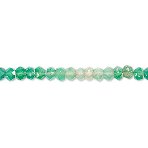 Bead, green onyx (dyed), shaded luster, 4x2mm-5x3mm hand-cut faceted rondelle, B grade, Mohs hardness 6-1/2 to 7. Sold per 13-inch strand.