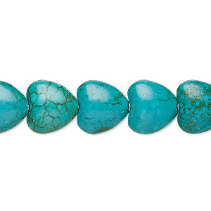 Bead, &quot;turquoise&quot; (resin) (imitation), dark teal green, 12x12mm puffed heart. Sold per 15-inch strand.