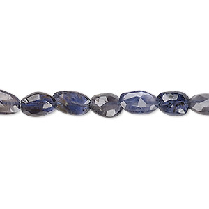Bead, iolite (dyed), 6x5mm-10x6mm hand-cut faceted puffed oval, B+ grade, Mohs hardness 7 to 7-1/2. Sold per 13-inch strand.