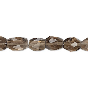 Bead, smoky quartz (heated / irradiated), 9x7mm-12x8mm hand-cut faceted puffed oval, C grade, Mohs hardness 7. Sold per 7-inch strand.