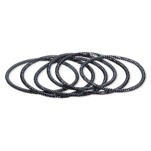 Bracelet, stretch, painted steel, grey, 3mm twisted coil, 6-1/2 inches. Sold per pkg of 6.