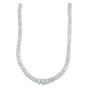 Bead, aquamarine (heated), 8x5mm-18x12mm graduated faceted rondelle, C grade, Mohs hardness 7-1/2 to 8. Sold per 18-inch strand.