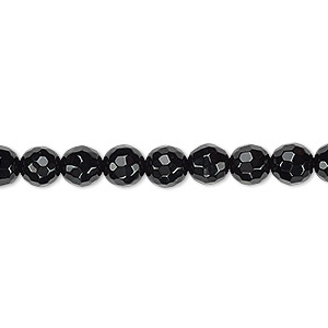 Bead, black onyx (dyed), 5-6mm faceted round, B+ grade, Mohs hardness 6-1/2 to 7. Sold per 15-inch strand.