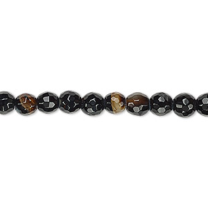 Bead, black agate (dyed), 5-6mm faceted round, B grade, Mohs hardness 6-1/2 to 7. Sold per 15-inch strand.