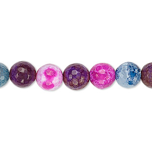 Bead, crackle agate (dyed / heated), multicolored, 8-9mm faceted round, C grade, Mohs hardness 6-1/2 to 7. Sold per 15-inch strand.