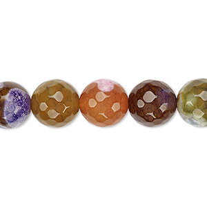 Bead, fire crackle agate (dyed / heated), multicolored, 10-11mm faceted round, B- grade, Mohs hardness 6-1/2 to 7. Sold per 15-inch strand.
