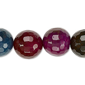 Bead, agate and Malaysia &quot;jade&quot; (dyed / heated), multicolored, 15-16mm faceted round, B grade, Mohs hardness 6-1/2 to 7. Sold per 15-inch strand.
