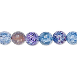Bead, crackle agate (dyed / heated), purple, 8-9mm faceted round, C grade, Mohs hardness 6-1/2 to 7. Sold per 15-inch strand.