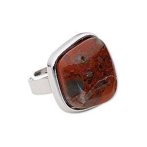 Ring, brecciated jasper (natural) with silver-plated steel and 