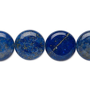 Bead, lapis lazuli (dyed), 16mm puffed flat round, B grade, Mohs hardness 5 to 6. Sold per 15-inch strand.