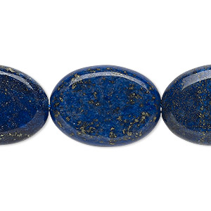 Bead, lapis lazuli (dyed), 25x18mm-26x19mm flat oval, C grade, Mohs hardness 5 to 6. Sold per 15-inch strand.