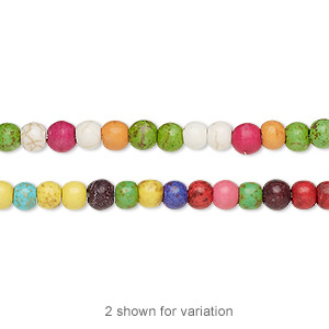 Bead, &quot;howlite&quot; (resin) (imitation), multicolored, 3-4mm round. Sold per 15-inch strand.