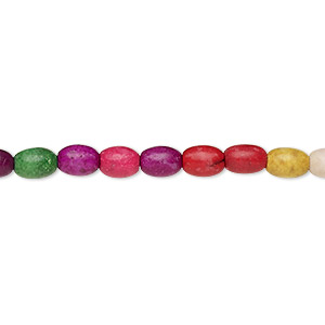 Bead, &quot;howlite&quot; (resin) (imitation), multicolored, 6x4mm-6x5mm oval. Sold per 15-inch strand.