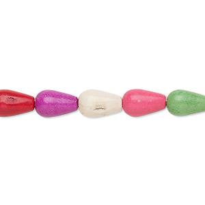 Bead, &quot;howlite&quot; (resin) (imitation), multicolored, 10x6mm-11x7mm teardrop. Sold per 15-inch strand.