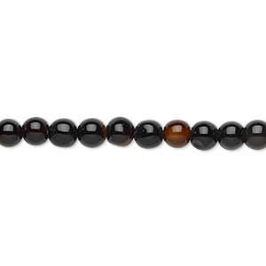 Bead, red agate / black agate / brown agate (dyed / heated), 4-5mm round, C grade, Mohs hardness 6-1/2 to 7. Sold per 14-inch strand.