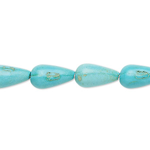 Bead, &quot;turquoise&quot; (resin) (imitation), light blue, 13x7mm-14x8mm teardrop. Sold per 15-inch strand.