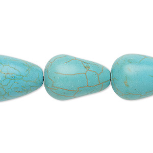 Bead, &quot;turquoise&quot; (resin) (imitation), blue-green, 20x14mm-21x15mm teardrop. Sold per 8-inch strand.