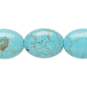 Bead, &quot;turquoise&quot; (resin) (imitation), blue-green, 19x15mm-20x15mm puffed oval. Sold per 15-inch strand.