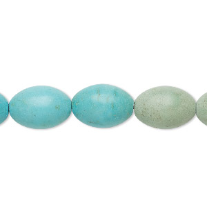 Bead, &quot;turquoise&quot; (resin) (imitation), blue-green, 14x10mm oval. Sold per 15-inch strand.