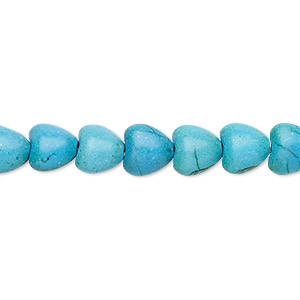 Bead, &quot;turquoise&quot; (resin) (imitation), blue, 8x8mm-9x8mm puffed heart. Sold per 15-inch strand.