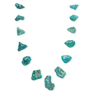 Bead, turquoise (dyed / stabilized), blue / blue-green / green, 5x2mm-32x10mm graduated top-drilled freeform, C grade, Mohs hardness 5 to 6. Sold per pkg of 13.