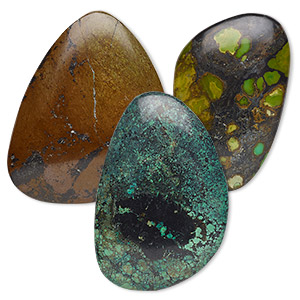Cabochon mix, turquoise (dyed / stabilized), 60x25mm-80x70mm non-calibrated freeform, C grade, Mohs hardness 5 to 6. Sold individually.