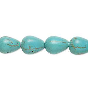 Bead, magnesite (dyed / stabilized), blue-green, 13x8mm teardrop, C grade, Mohs hardness 3-1/2 to 4. Sold per 15-inch strand.
