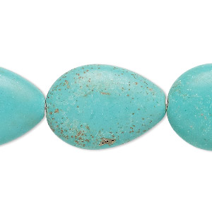 Bead, magnesite (dyed / stabilized), blue-green, 27x19mm-28x20mm puffed teardrop, C grade, Mohs hardness 3-1/2 to 4. Sold per 15-inch strand.