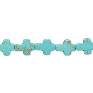 Bead, &quot;howlite&quot; (resin) (imitation), aqua blue, 10x8mm-11x9mm cross. Sold per 15-inch strand.
