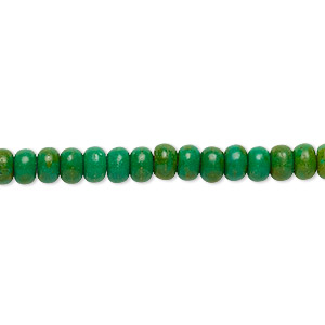 Bead, magnesite (dyed / stabilized), dark apple green, 4x2mm-5x3mm rondelle, C grade, Mohs hardness 3-1/2 to 4. Sold per 15-inch strand.