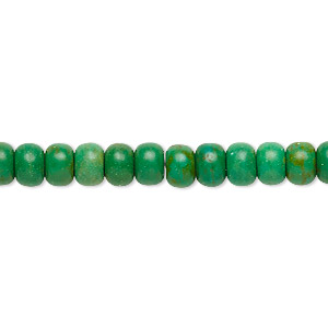 Bead, magnesite (dyed / stabilized), dark apple green, 6x3mm-6x4mm rondelle, C grade, Mohs hardness 3-1/2 to 4. Sold per 15-inch strand.