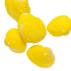 Focal mix, painted vintage Japanese ark shell, yellow, 26x20mm-38x29mm, Mohs hardness 3-1/2. Sold per pkg of 5.