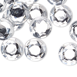 Rhinestone, acrylic, transparent clear, foil back, 13mm faceted round. Sold per pkg of 24.