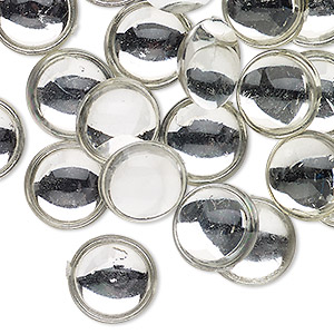 Cabochon, acrylic, transparent clear with silver-colored back, 13mm non-calibrated round. Sold per pkg of 24.