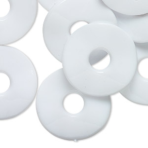 Focal, acrylic, opaque white, 30mm wavy round donut. Sold per pkg of 12.