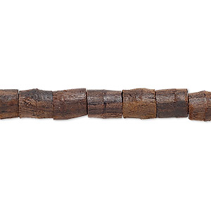 Bead, wood (dyed), dark brown, 7x6mm-8x8mm round tube. Sold per 29-inch strand.