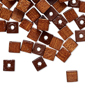 Bead, vintage German wood (dyed / coated), brown, 6mm cube with 1.5-2mm hole. Sold per pkg of 100.