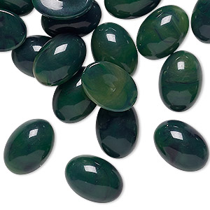 Cabochon, vintage acrylic, marbled translucent dark green and