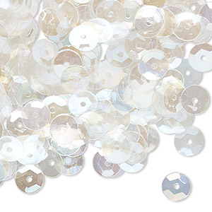 Sequin, acrylic, clear AB, 6mm round. Sold per 1/4-ounce pkg, approximately 3,500 sequins.
